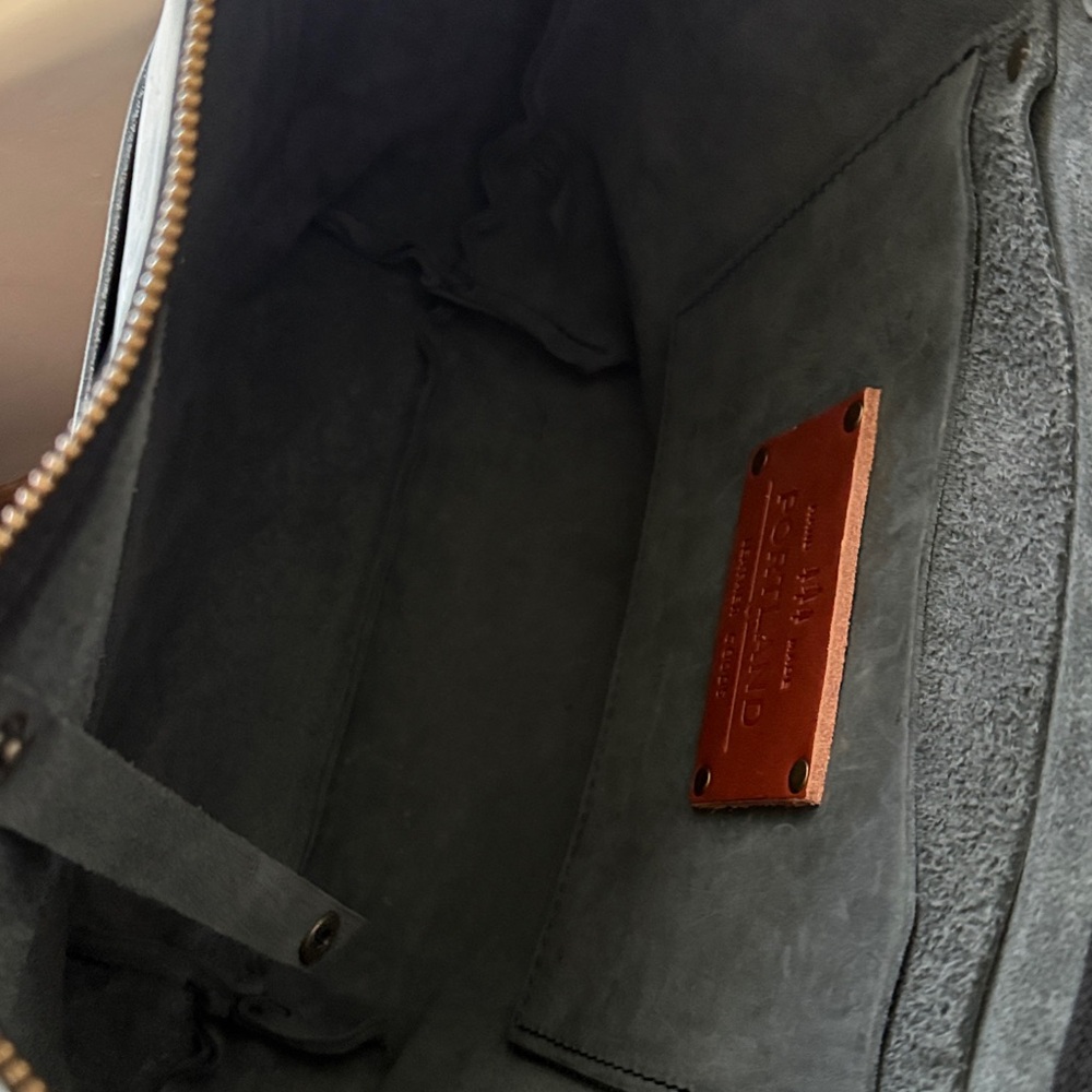 Portland Leather Slate Gray Tote with Tan Handles - Picture 5 of 6